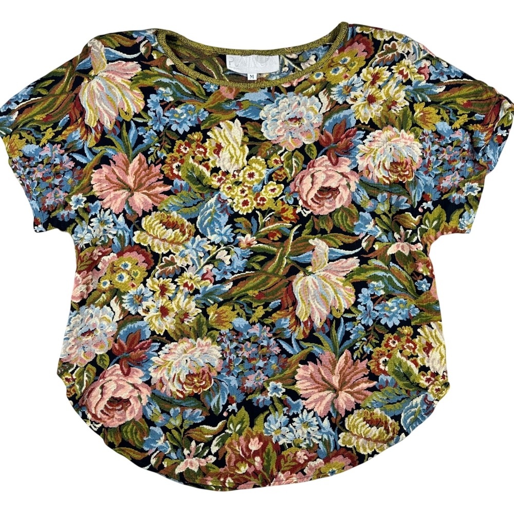 Platinum by Dorothy Schoelen VTG Made in USA Floral Tapestry Print Blouse Med